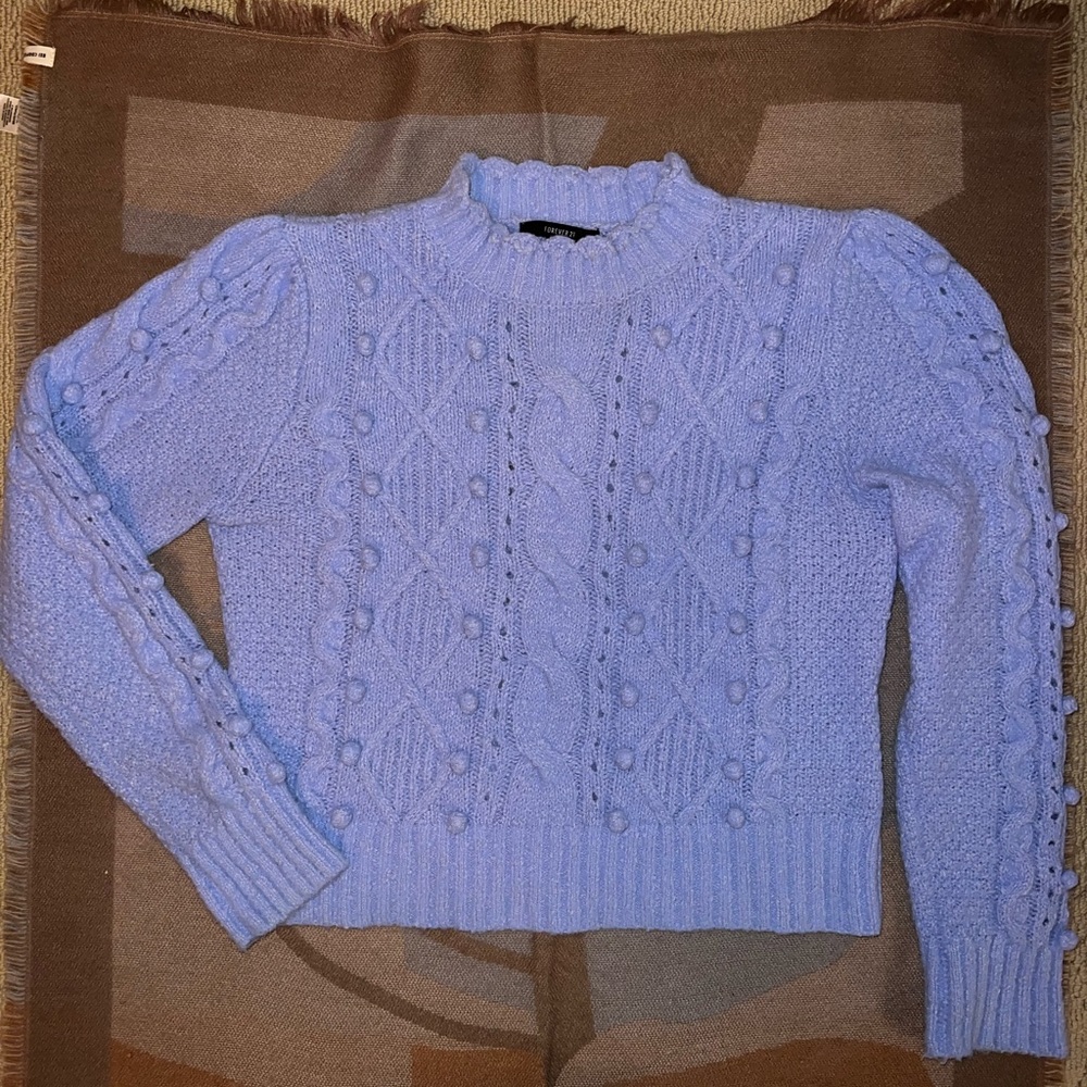 Skyblue textured crop cotton / nylon sweater, M